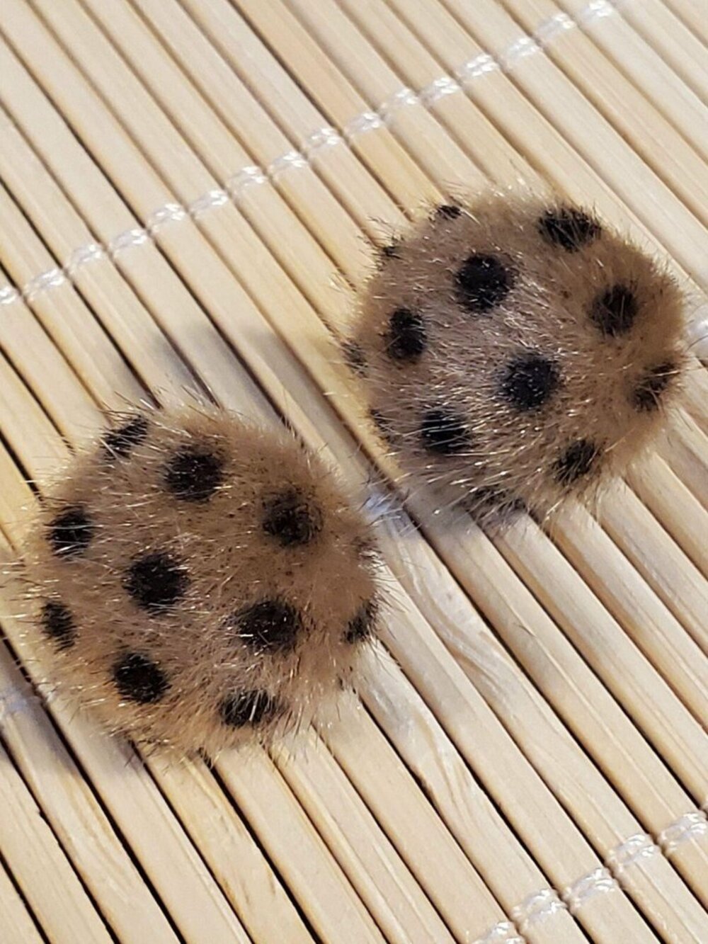 Handmade Faux Fur Fuzzy Polka Dot Earrings Brown Black